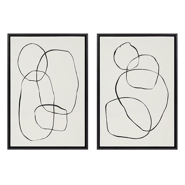 Kate and Laurel Sylvie Going in Circles Framed Textured Canvas Set by Teju Reval of SnazzyHues, 2 Piece 23x33, Black, 2