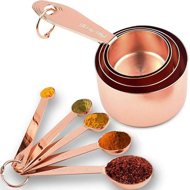 AGRUS Copper Measuring Cups and Spoons Set of 9, for Dry and Liquid Ingredients