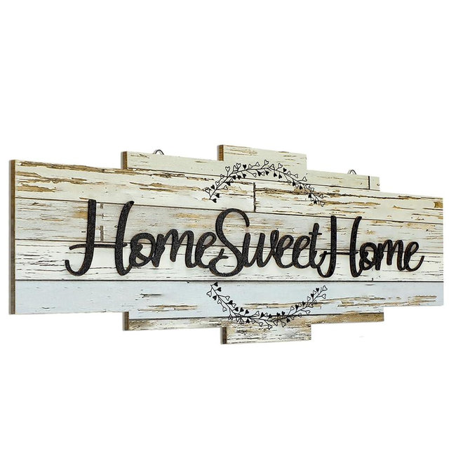 Jetec Home Sweet Home Sign, Rustic Wood Room Wall Decor, Farmhouse Plaque Wall Hanging Wooden Sign for Bedroom, Living Room, Wedding Decor(Rustic)