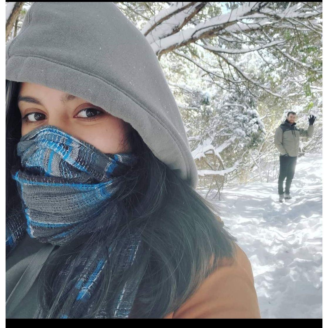 Warming up with a walk during Snowmaggedon. Four days, no power but we kept good spirits!