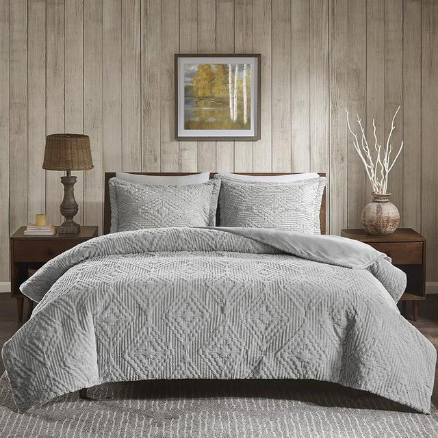 Woolrich Teton Embroidered Plush Coverlet Set Grey Full/Queen (WR13-2059)