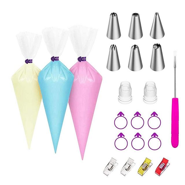 Ouddy 100Pcs Tipless Piping Bags, Cake Decorating Pastry Piping Bags Disposable, Piping Bags and Tips Set with 6 Piping Tips, 4 Seal Clips, 6 Icing Bags Ties, 2 Couplers (40X12”, 40X16”, 20X14”)