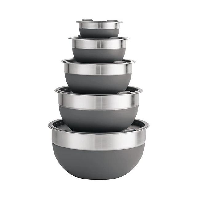 10 Pc Covered Stainless Steel and Silicone Mixing Bowl Set (Gray)