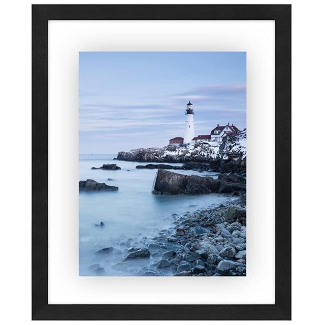 Americanflat 11x14 inch Black Floating Frame | Displays 11x14, 8x10, or 5x10 photos. Lead Free Glass. Hanging Hardware Included!
