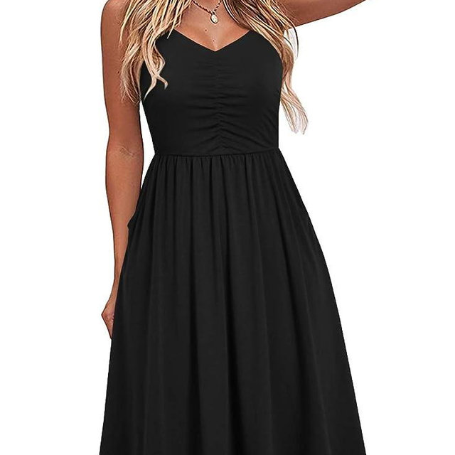YATHON Casual Dresses for Women Sleeveless Cotton Summer Beach Dress A Line Spaghetti Strap Sundresses with Pockets