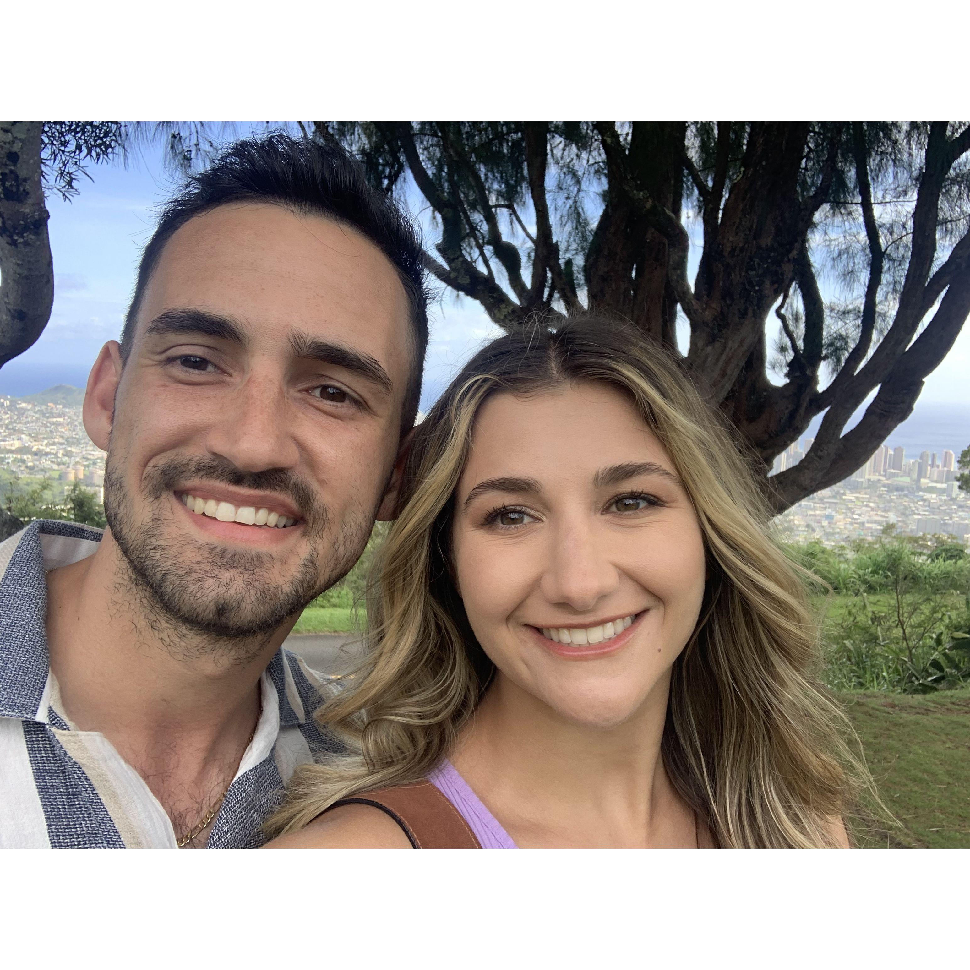We took this photo at the top of a mountain before going to a luau in Hawaii. The view overlooked all of Waikiki!