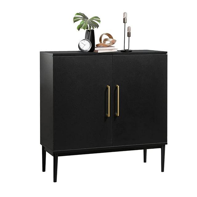 Vrullu Modern Storage Cabinet, Free Standing Buffet Cabinet, Black Sideboard and Buffet Storage with Doors, Wood Accent Cabinet for Living Room, Hallway, Entryway, Dining Room, Bedroom (1, Black)