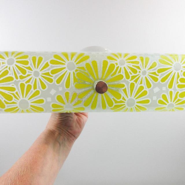 Mid Century Vanity Shade with New Porcelain Fixture - 12" Wide - Flower Power Yellow Daisies