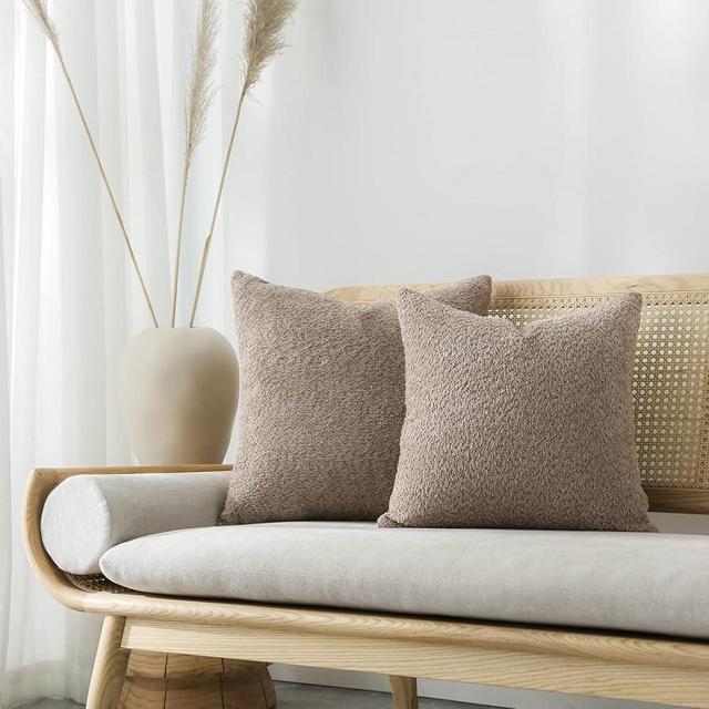 FIOUOVO Textured Farmhouse Throw Pillow Covers 18x18 Decorative Pillows for Bed Couch Pillows for Living Room Rustic Pillows Neutral Accent Cushion Cases Set of 2, Tan