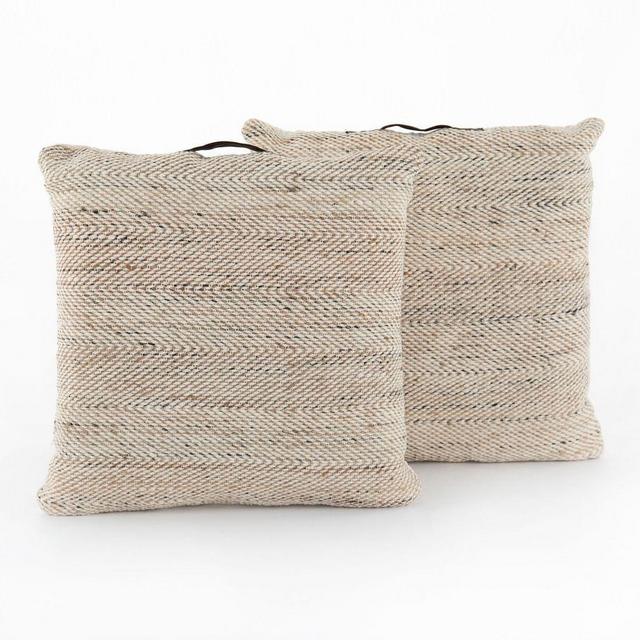 Noyer Handwoven Textured Floor Cushions - Set of 2, 32 x 32 x 5.5", Natural/Black