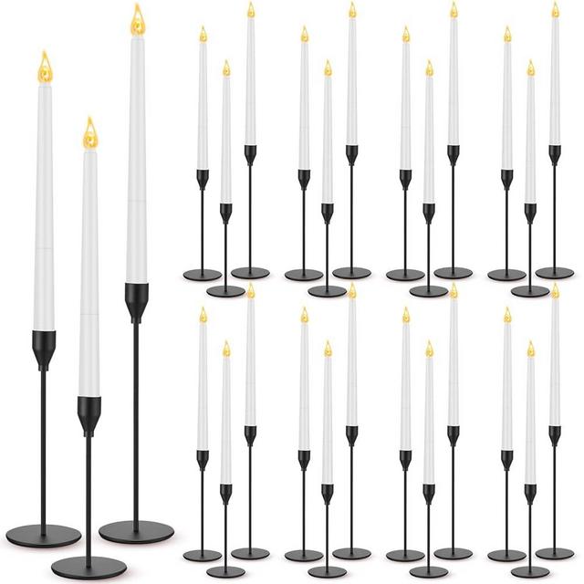 FillTouch 30 Pcs Metal Taper Candlestick Holders with LED Flameless Candles Set Long Candle Holder with Battery Operated Candles for Table Centerpieces Home Wedding Decor(Black)
