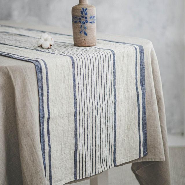 French style linen table runner, Striped...