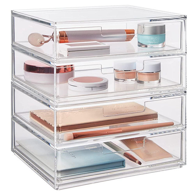 STORi Chloe Stackable Clear Double Organizer Drawers | 2 Piece Set | Organize Cosmetics and Beauty Supplies | Made in USA