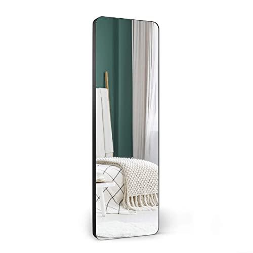 Upland Oaks Large Full Length Body Mirror for Floor & Wall in Bedroom - Metal Frame - Big & Tall Long Mirror for Leaning - Full Length Wall Mirror Size 65" x 21" (Black, Slim Lip)