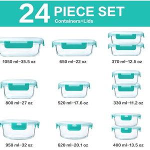 M MCIRCO 24-Piece Glass Food Storage Containers with Locking Lids,Glass Meal Prep Containers Set - Airtight Lunch Containers, Microwave, Oven, Freezer and Dishwasher,Green