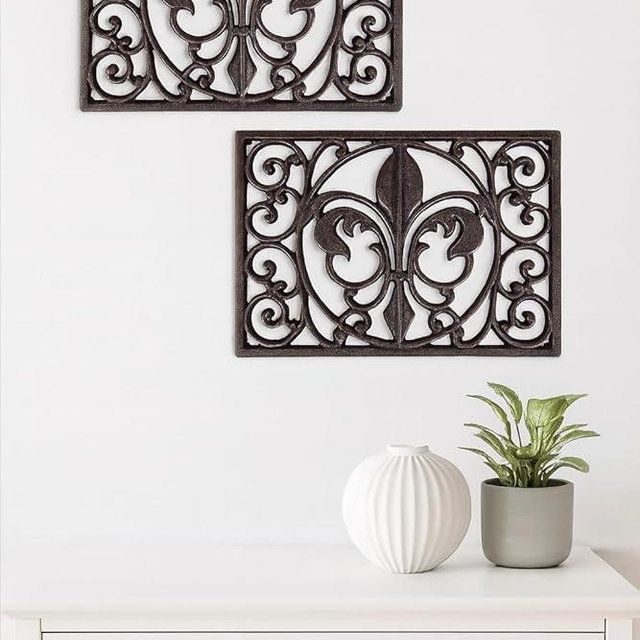 Lulu Decor, Cast Iron 10" x 6" Rectangle Fleur de lis Trivet Set of 2 pcs, for Hot Dishes or Pots - Durable Kitchen Mat Trivet - Ideal for Kitchen Table & Countertop Protection (Antique Black)