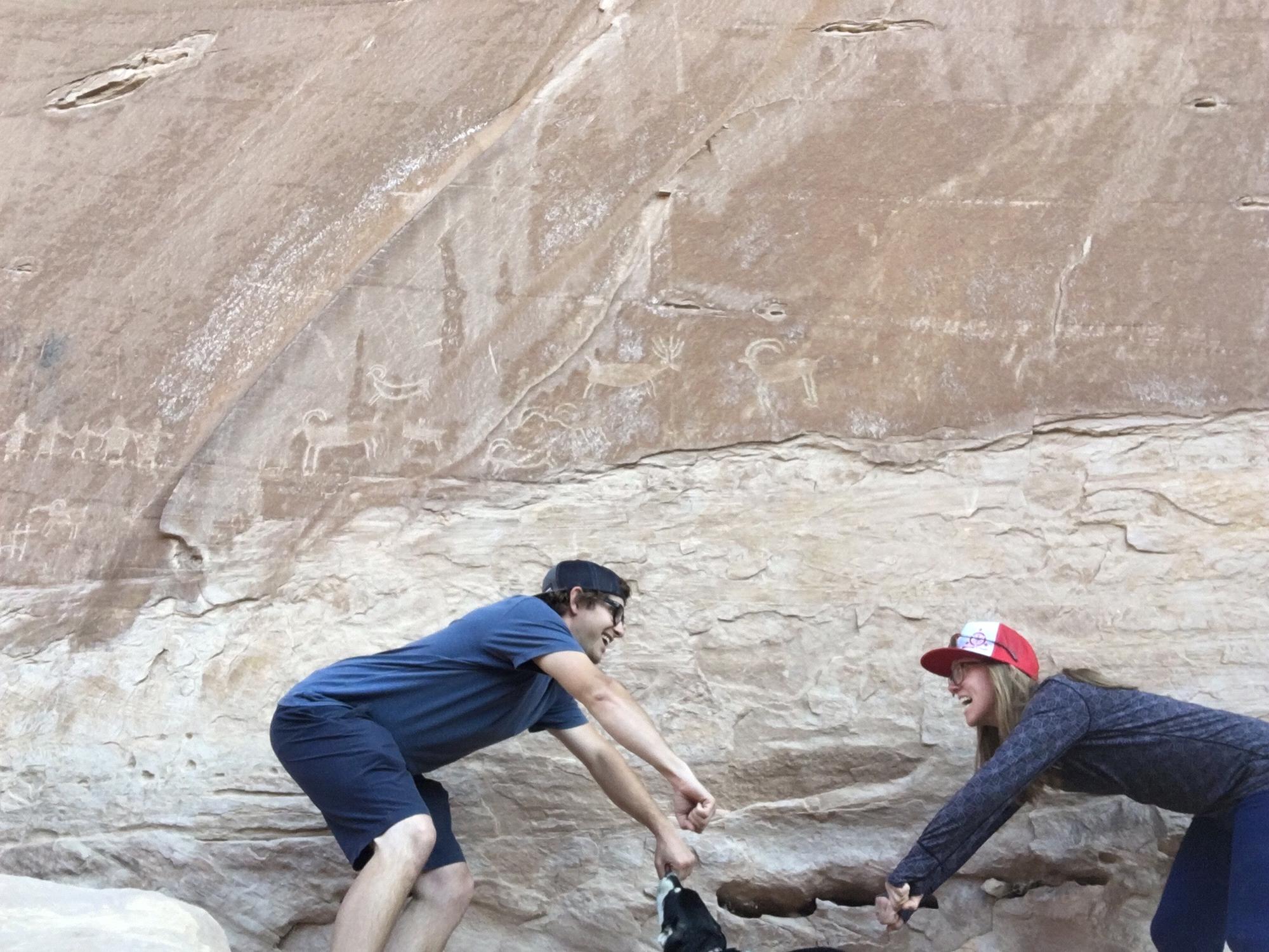 Being like the petroglyphs while hiking at the Little Grand Canyon.