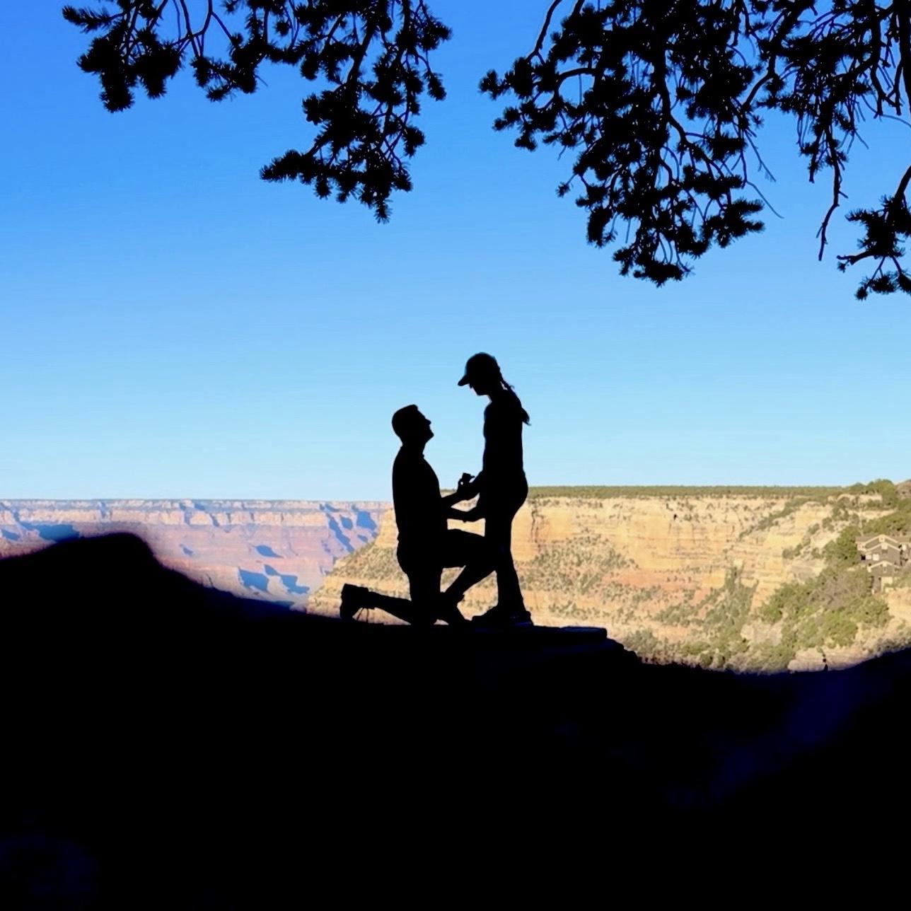 Our engagement started at the Grand Canyon. Daniel was walking around with a ring in his pocket all day, and he is very pleased with himself that he successfully surprised Caroline!