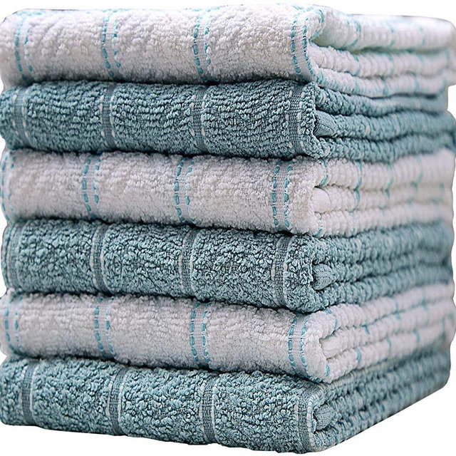 Pleasant Home Kitchen Towels (16.5”x 26”, 6 Pack) – Large Cotton Kitchen Hand Towels – Window Pane Design – 369 GSM Highly Absorbent Tea Towels Set – Aqua