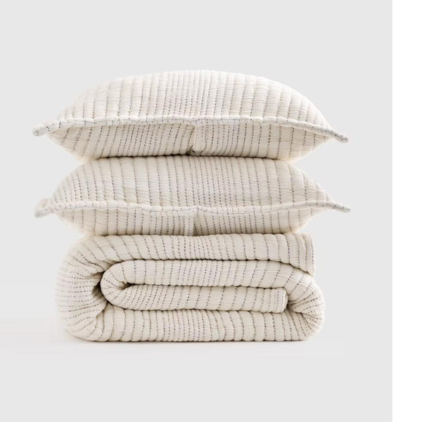 Organic Cotton Channel Stitch Coverlet Set - Undyed, King/Cal King