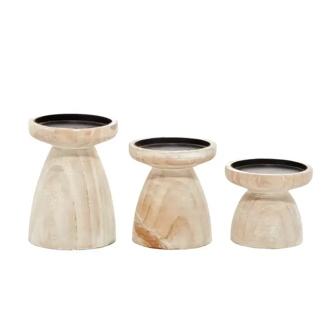 Ridge Road Décor Rustic Mango Wood Candle Holders (Set of 3)