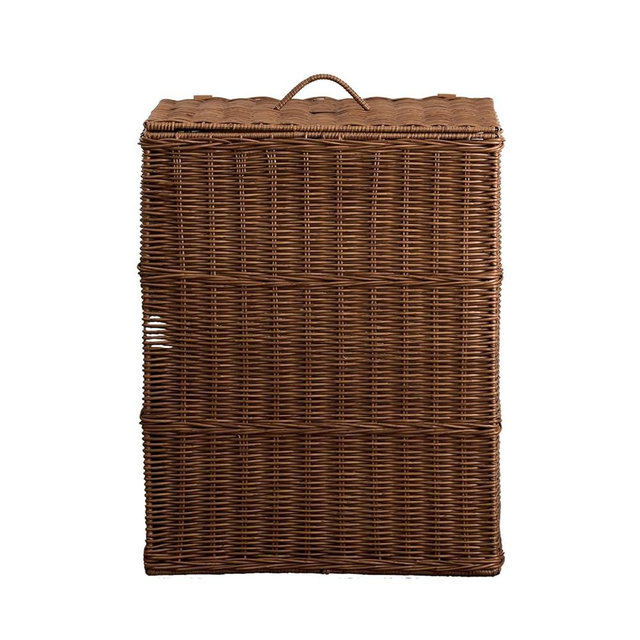 Laundry Hamper with Lid, 92L PE Rattan Clothes Laundry Basket, Foldable Wicker Laundry Organizer for Bathroom, Bedroom, Brown