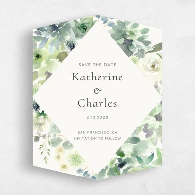Green Diamond Wedding Save the Date - Cricket Wreath