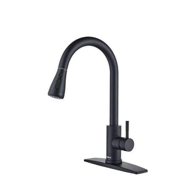 FORIOUS Black Kitchen Faucets with Pull Down Sprayer, Kitchen Sink Faucet with Pull Out Sprayer, Fingerprint Resistant, Single Hole Deck Mount, Single Handle Copper Kitchen Faucet, Matte Black