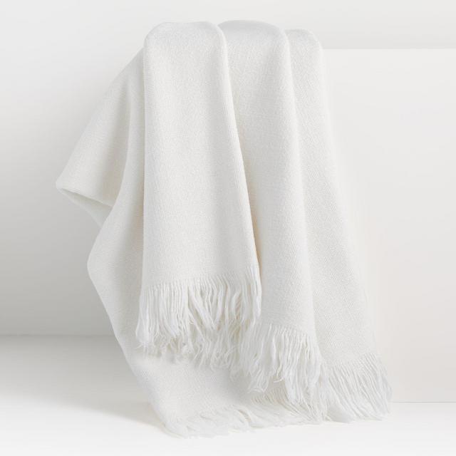 Plain Weave White Fringe 55x70 Throw