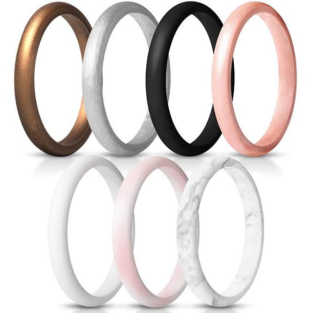 ThunderFit Women's Thin and Stackable Silicone Rings Wedding Bands - 2.5mm Width - 1.8mm Thick