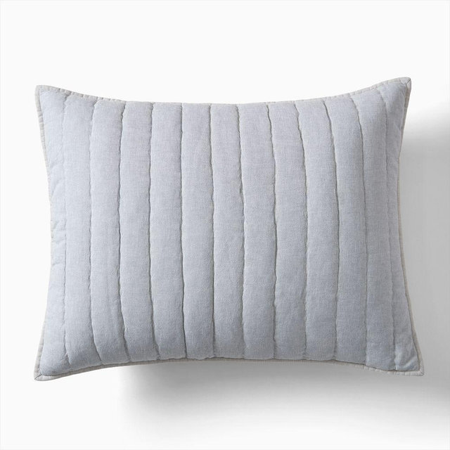 Linen Cotton Pick Stich Standard Sham, Arctic Blue