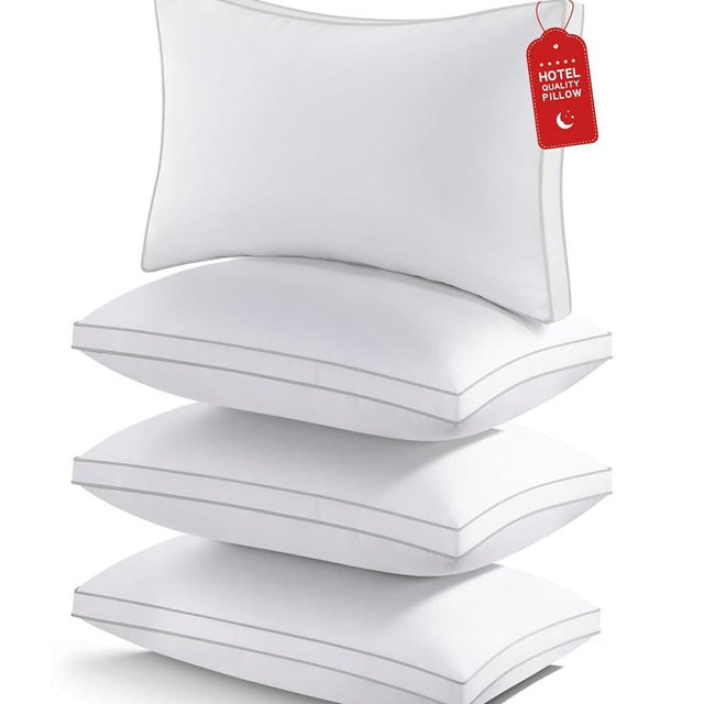 ROUMEA Pillows Queen Size Set of 4,Gusseted Bed Pillows for Sleeping 4 Pack, Luxury Hotel Quality, Supportive Queen Pillows with Soft Down Alternative for Back Stomach Side Sleepers, Machine Washable