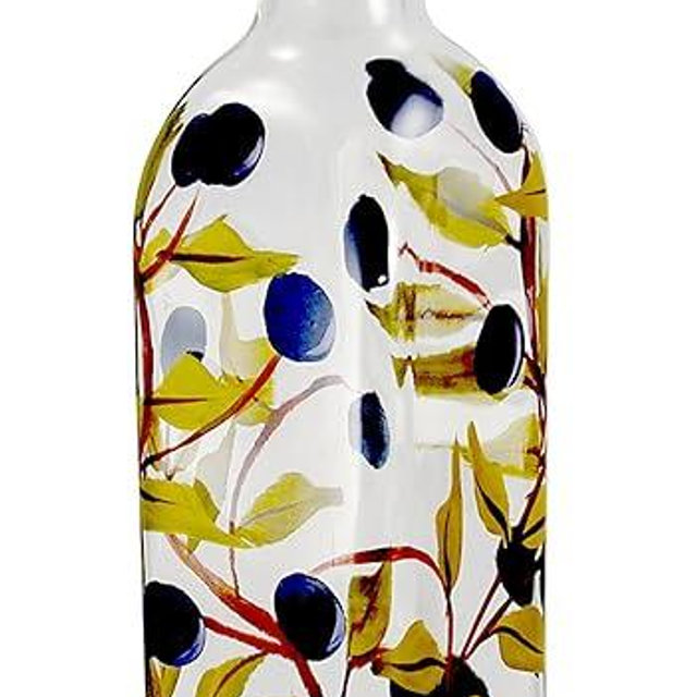 Grant Howard Athena Olives Hand Painted Glass Oil and Vinegar Cruet with Pourer, 16 oz