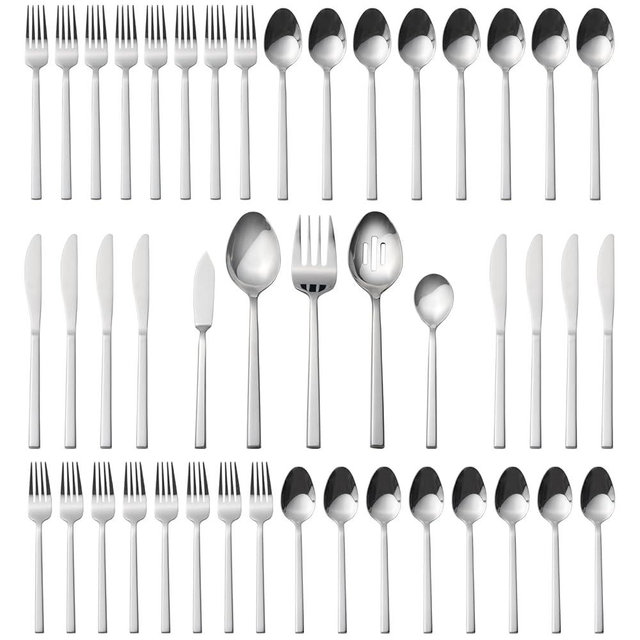Alata Cube 45-Piece Forged Stainless Steel Flatware Set Cutlery Set,Service for 8,Silver Finish,Dishwasher Safe
