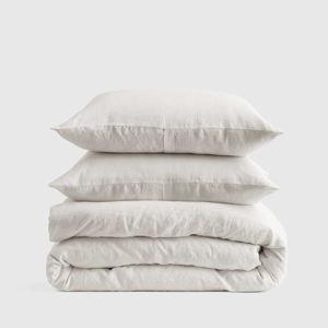 Quince European Linen Duvet Cover Set in Sand for a Queen Bed
