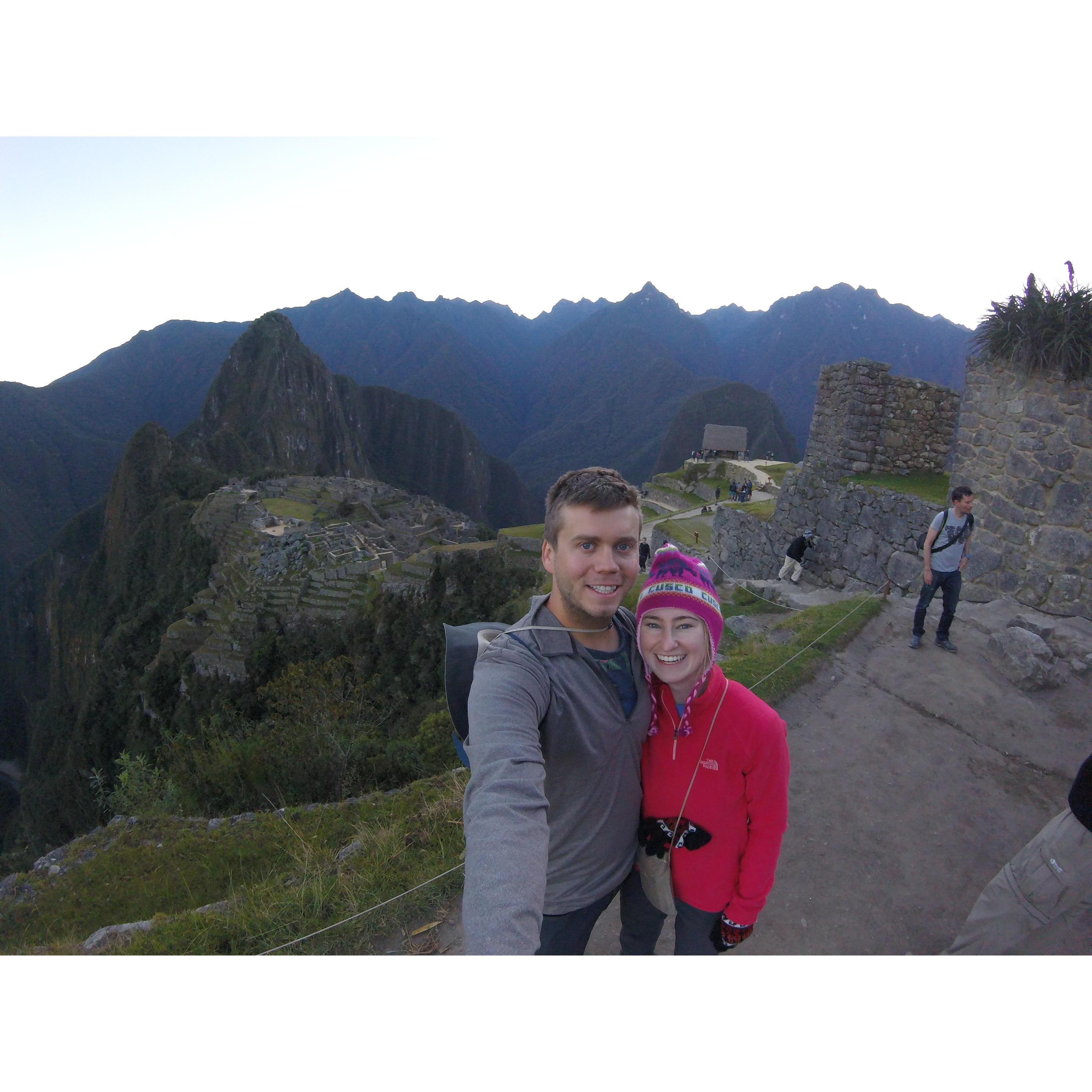 July 2017 - We made it to Machu Picchu before sunrise! My hat was gross from hiking for 4 days so I got a llama hat.