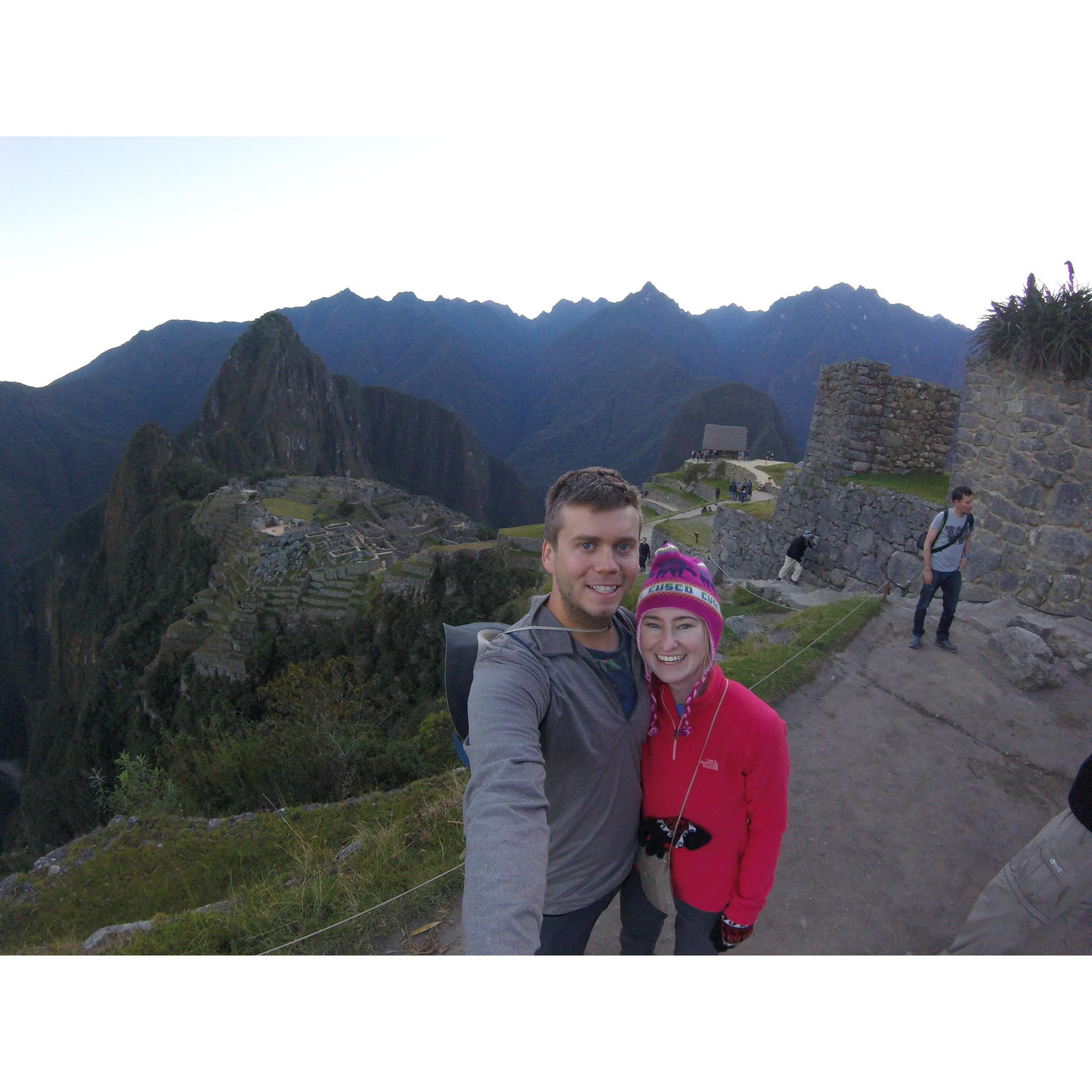 July 2017 - We made it to Machu Picchu before sunrise! My hat was gross from hiking for 4 days so I got a llama hat.