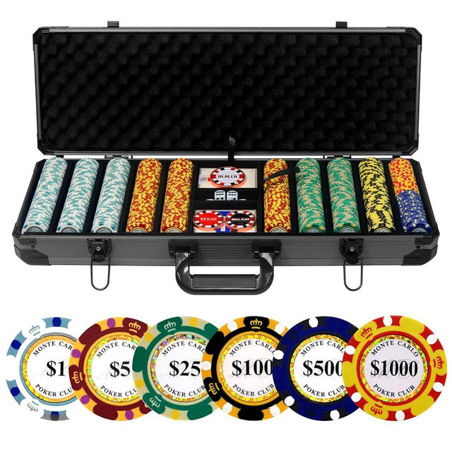 JIESITE 14g Clay Poker Chips Set, 500 Poker Chips, 39mm, with High-end Aluminum Carrying Case/2 Decks of Plastic Playing Cards/Dealer Button, for Poker Games, Blackjack, Texas Hold'em