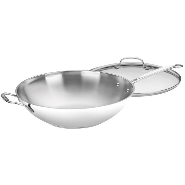 Cuisinart Chef's Classic Stainless 14-Inch Stir-Fry Pan with Helper Handle and Glass Cover