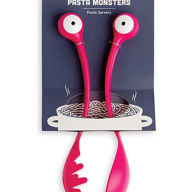 OTOTO Pasta Monsters and Salad Servers - BPA-Free Fun Kitchen Gadgets - 100% Food Safe Salad Spoon and Fork Set - Pasta and Salad Server - 11.93x 3.39 x 2.24 inch (Pink)