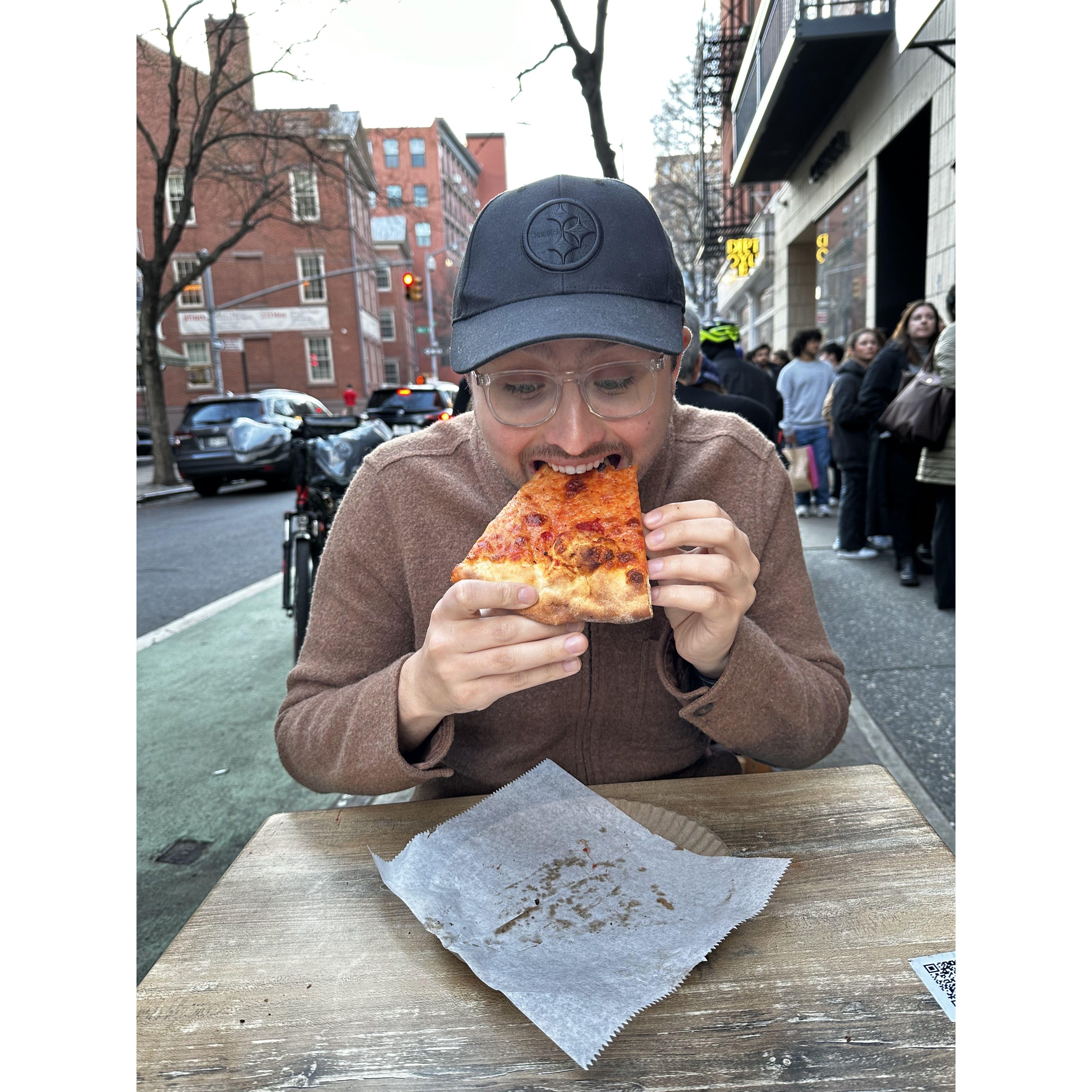 We designed our own pizza tour that took us from the Upper West Side all the way to the Lower East Side. Our definitive best slice was Scarr's Pizza in LES (even with the 30 minute wait!).
