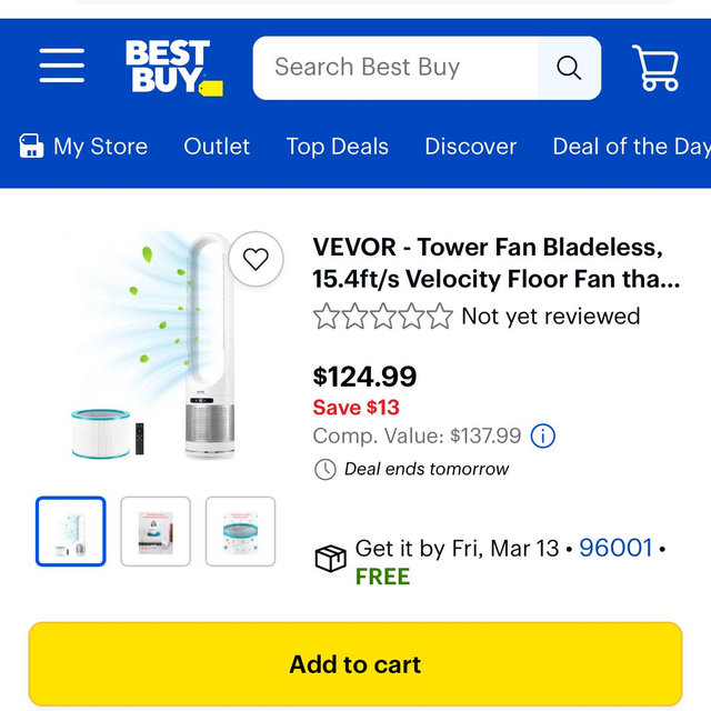 VEVOR - Tower Fan Bladeless, 15.4ft/s Velocity Floor Fan that Blows Cold Air, 80° Oscillating 8-Speed Fans, 8H Timer - White + Silver