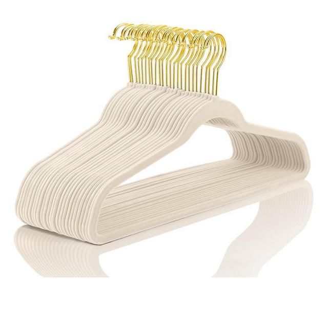 MIZGI Ivory Velvet Hangers 40 Pack,Premium Gold Clothes Hangers Non-Slip Felt Hangers,Sturdy Ivory Hangers Heavy Duty Coat Hangers,Durable Suit Hangers for Space Saving, No Flocked Hanger Marks