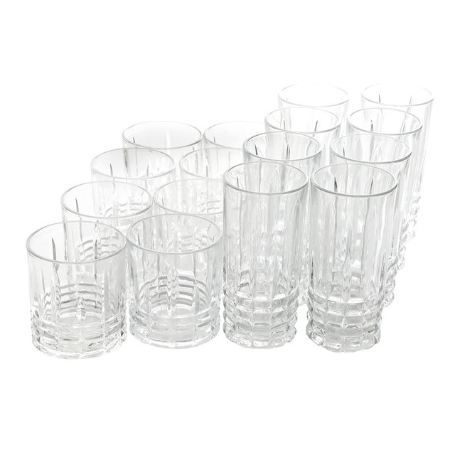 Gibson Home 16 Piece Jewelite Tumbler and Double Old Fashioned Glass Set
