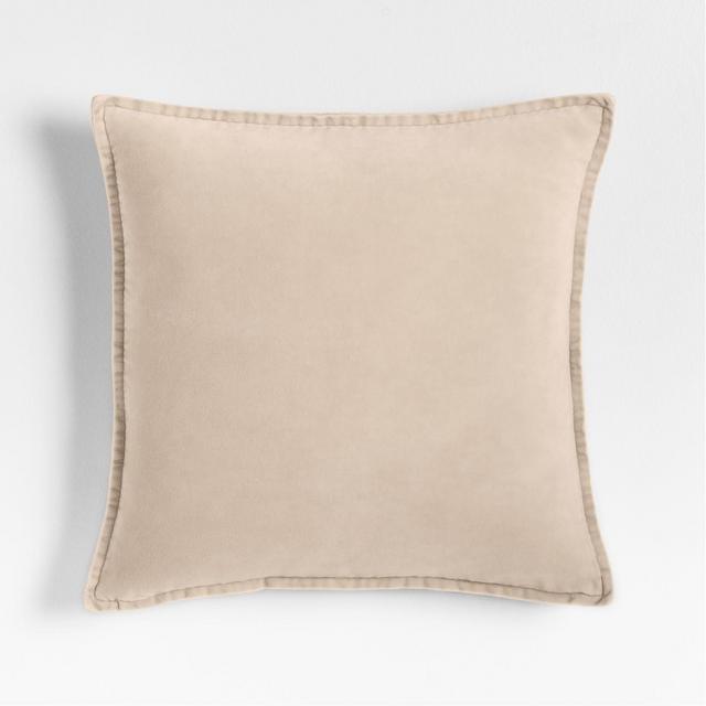 Relaxed Washed Organic Cotton Velvet 20"x20" Moonbeam Throw Pillow with Feather Insert