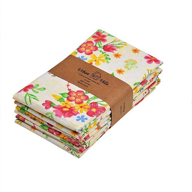 Urban Villa Kitchen Towels,Floral Print Multi Color, Premium Quality,100% Cotton Dish Towels,Mitered Corners,(Size: 20X30 Inch), Highly Absorbent Bar Towels & Tea Towels - (Set of 6)