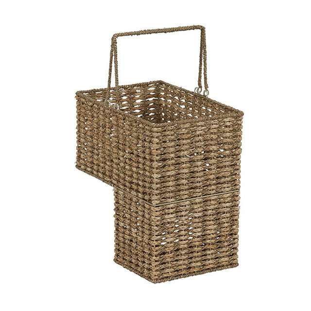 Household Essentials Seagrass Corn Husk Two Tone Basket, Brown
