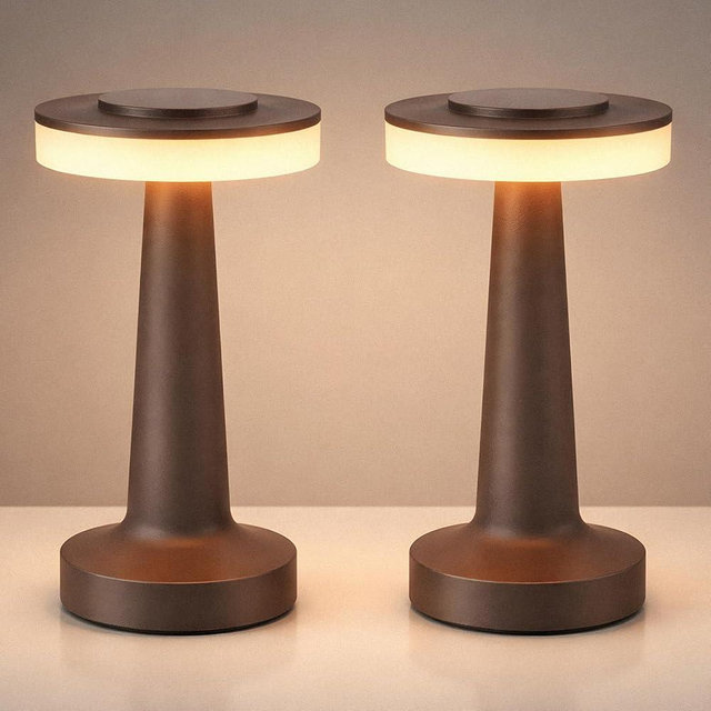 Riakrum 2 Pcs LED Portable Cordless Table Lamp with Touch Sensor 3 Color Stepless Dimming Rechargeable Battery up to 15 Hours Cordless Table Light Wireless Lamp for Nursery (Brown)