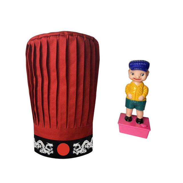 Hibachi Chef Tall Hat in Red with Headband and Wee Wee Squirting Boy