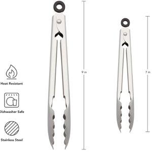 KitchenAid Set of 2 Stainless Steel Tongs with Scalloped Edges Easy Lock Dishwasher Safe Durable and Versatile 7 Inch and 9 Inch Silver